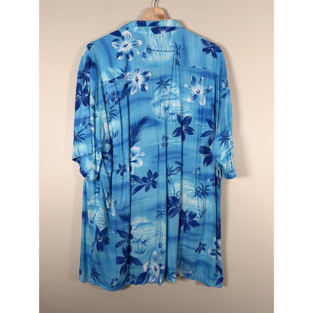 Two Palms Mens Hawaiian Shirt Blue Tropical Floral Palm Trees Mountains size XL - Picture 6 of 9